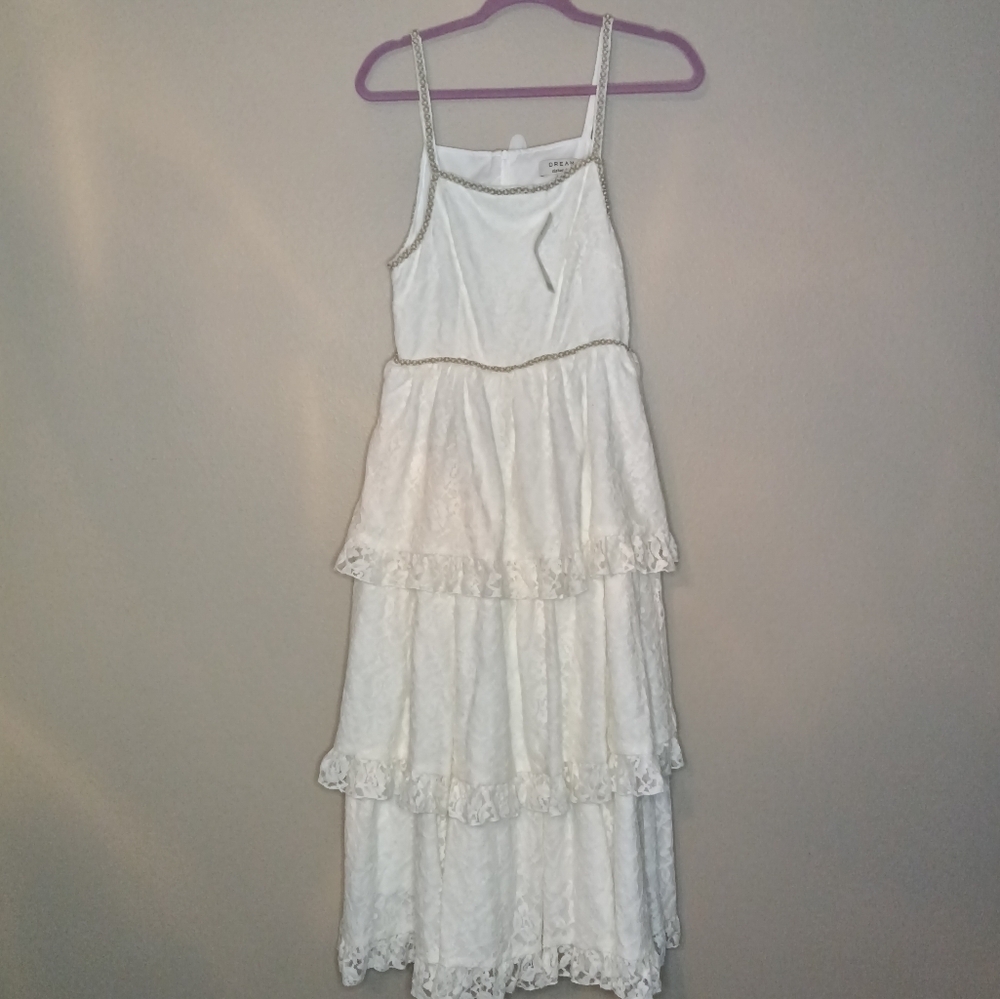 Sister Jane Sofia Lace Midi Dress Ivory Pearl Trim Size 6 - Picture 4 of 16